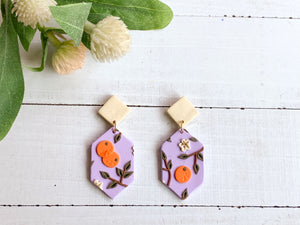 Orange Lavender Slab Earrings (Long Hexagon)