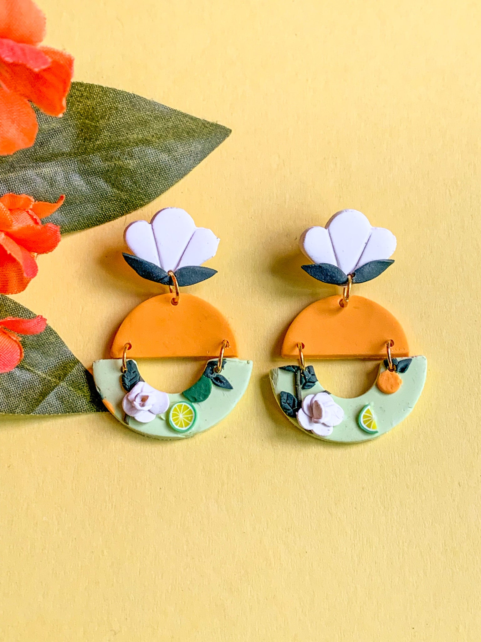 Calamansi Sampaguita Slab Earrings (Semi-Circle)