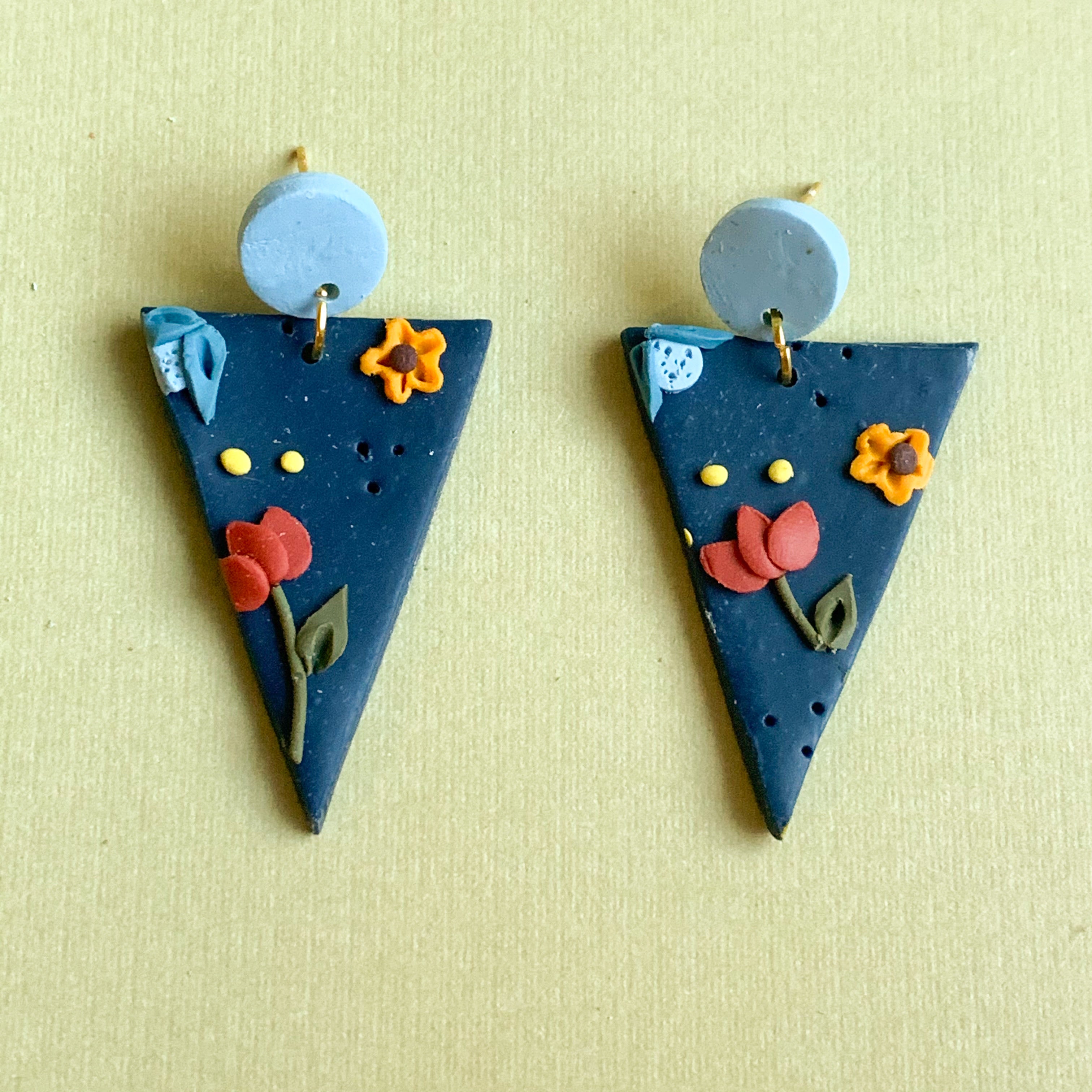 Blue Floral Earrings (triangle)