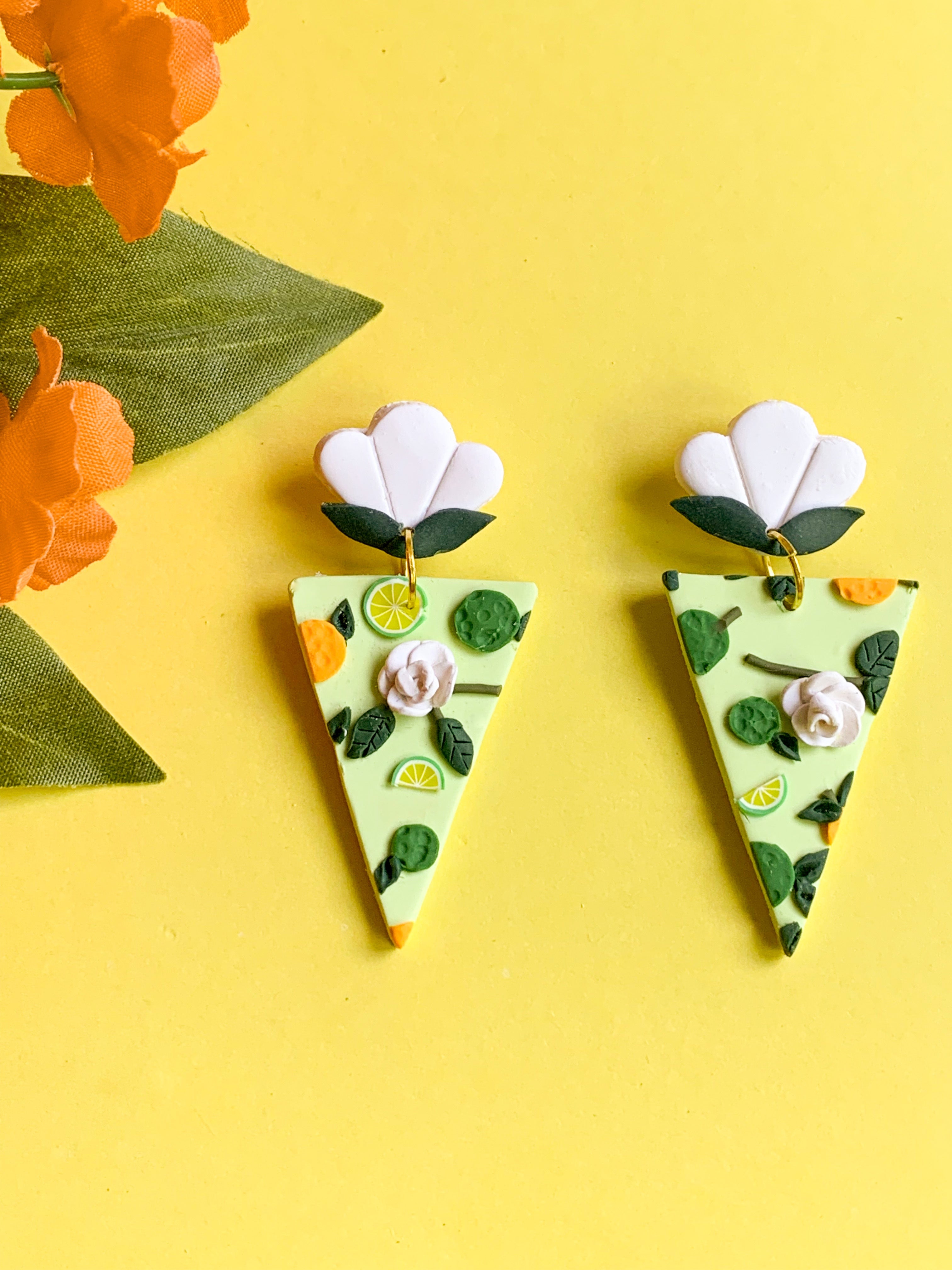 Calamansi Sampaguita Slab Earrings (Triangle)