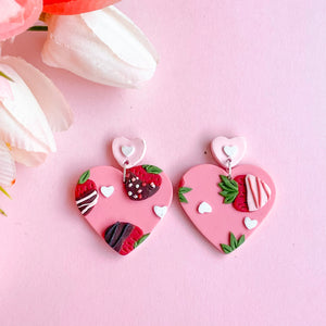 Chocolate Covered Strawberry Slab Earrings (Heart)