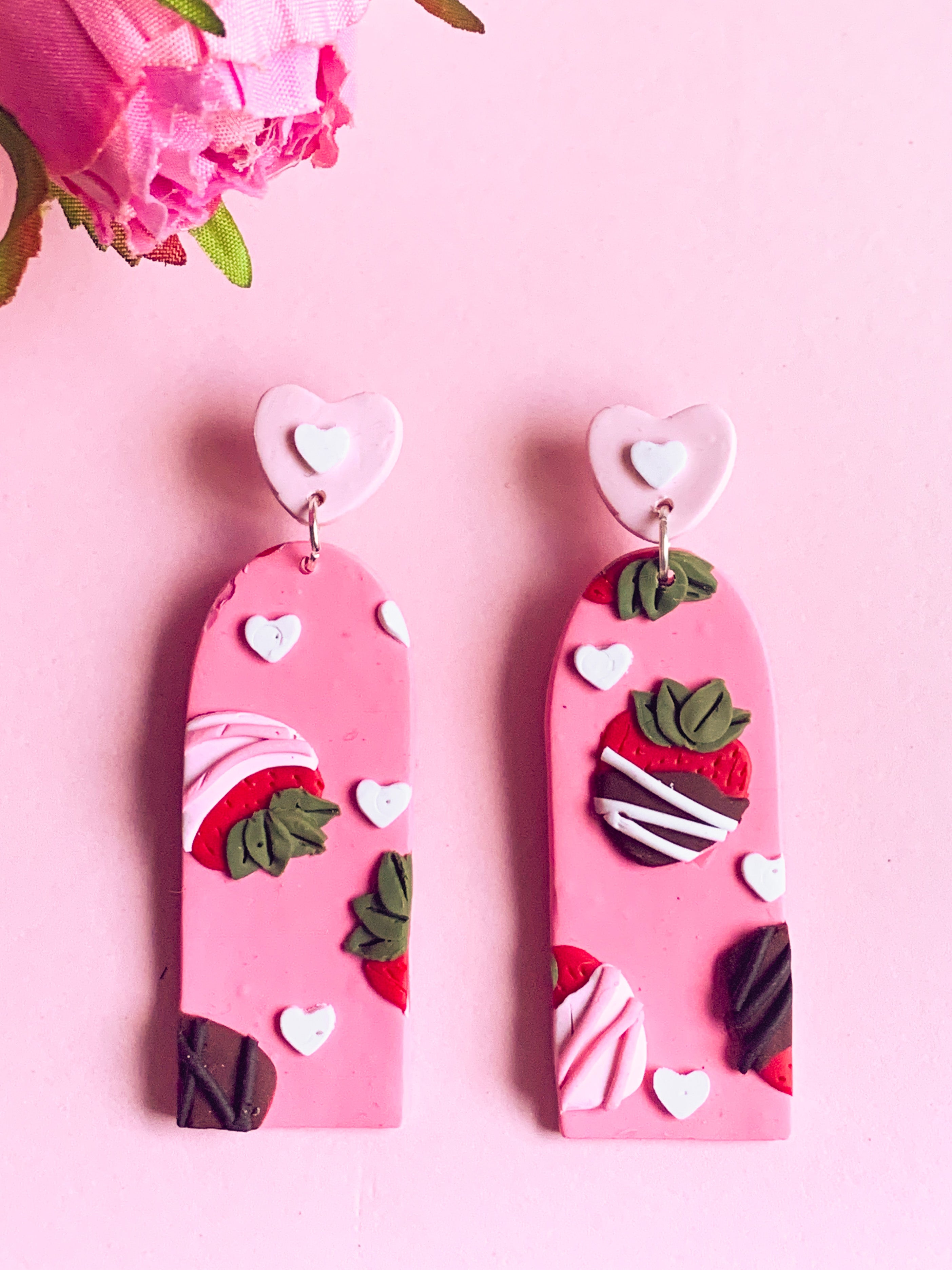 Chocolate Covered Strawberry Slab Earrings (Long Arch)