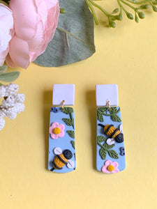 Bee Slab Earrings (Rounded Rectangle)