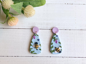 Bee and Lavender Slab Earrings (Teardrop)