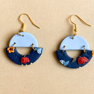 Blue Floral Earrings (half-circle)