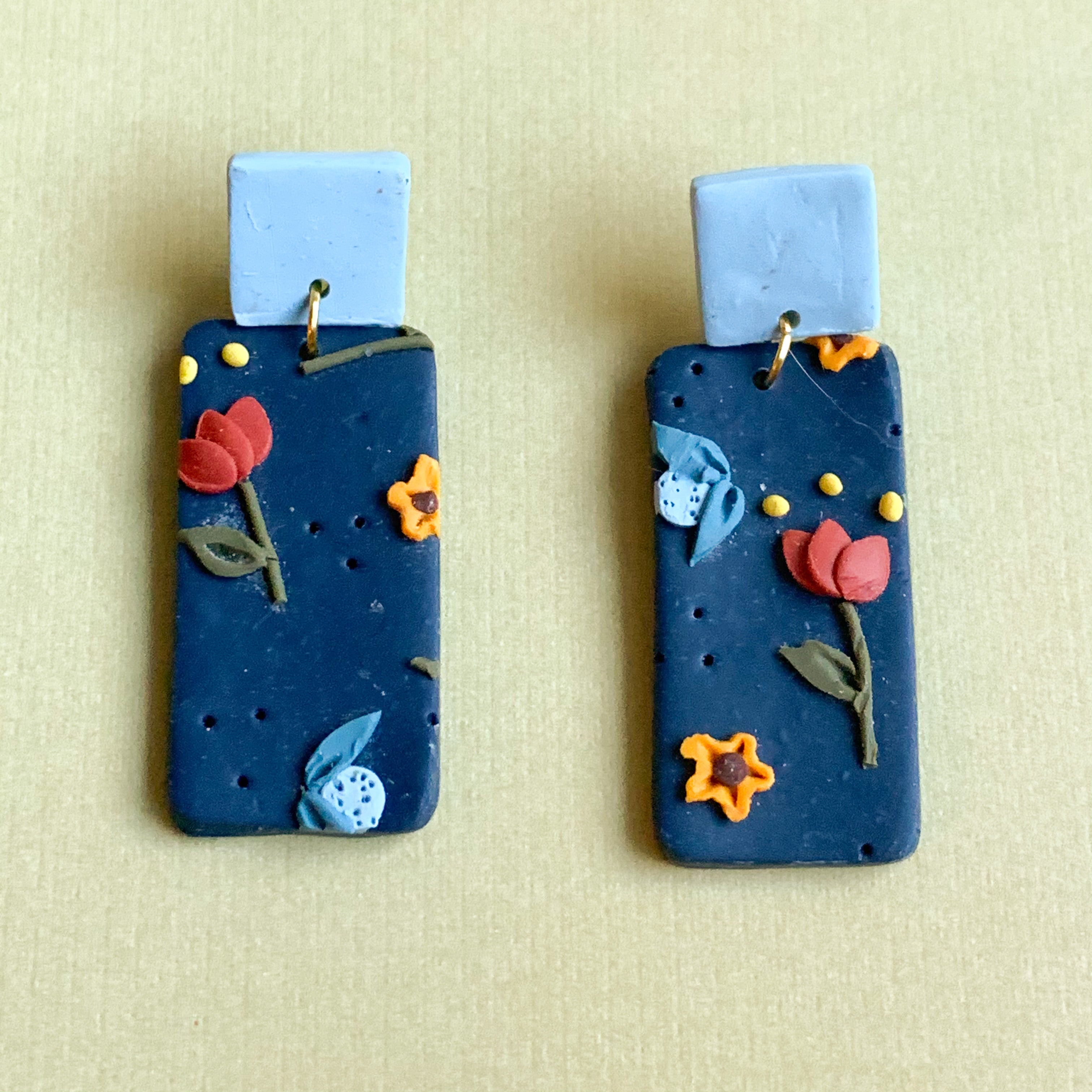 Blue Floral Earrings (rectangle)