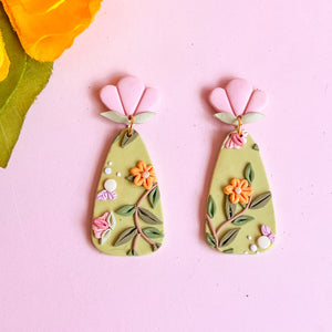 Fairy Garden Slab Earrings (Teardrop)