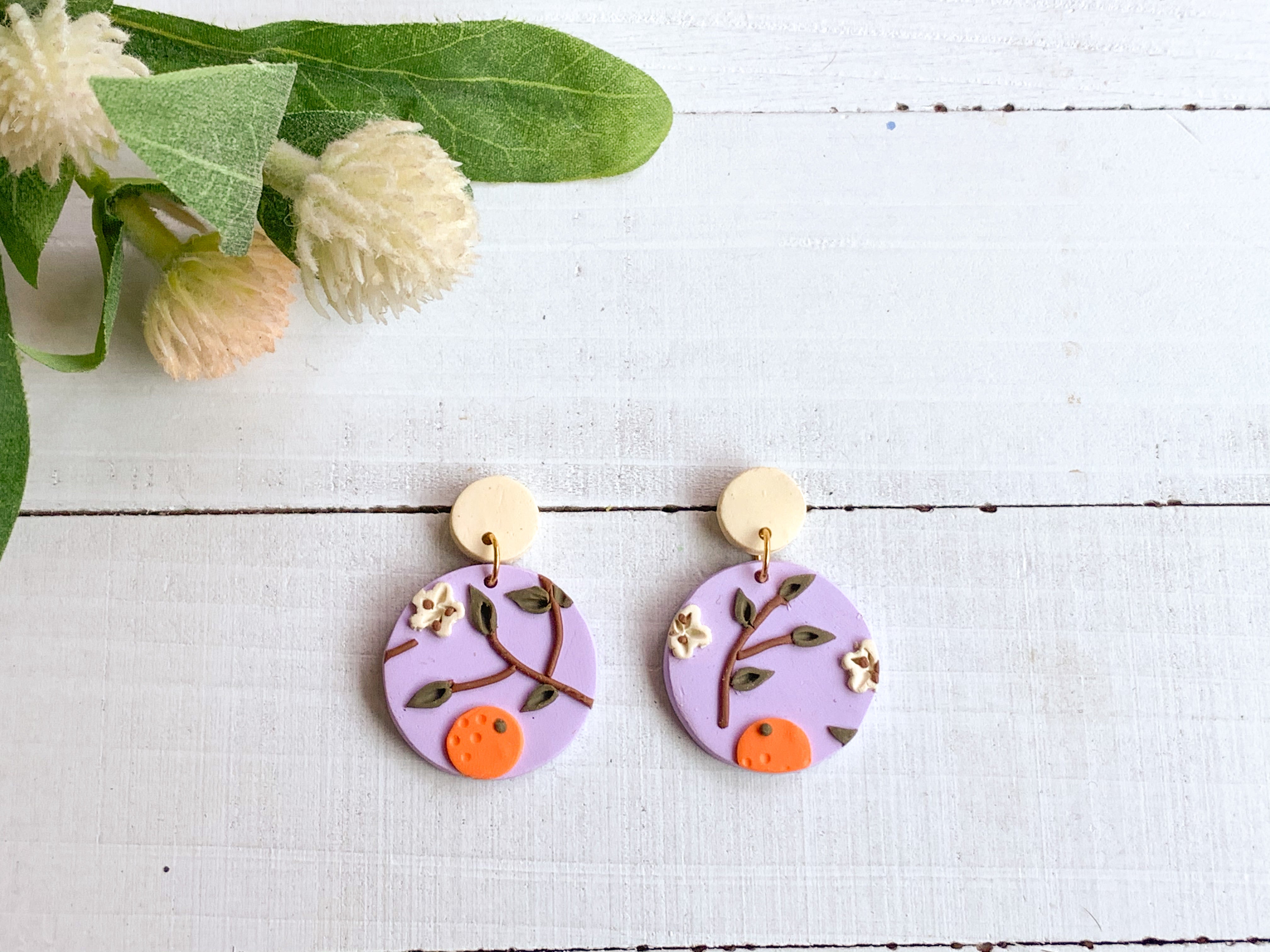 Orange Lavender Slab Earrings (Circle)
