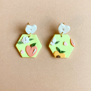 Peachy Love Earrings (hexagon)