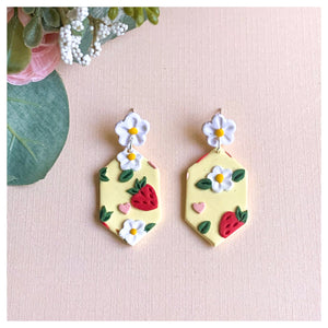 Strawberry Love Slab Earrings (Long Hexagon)
