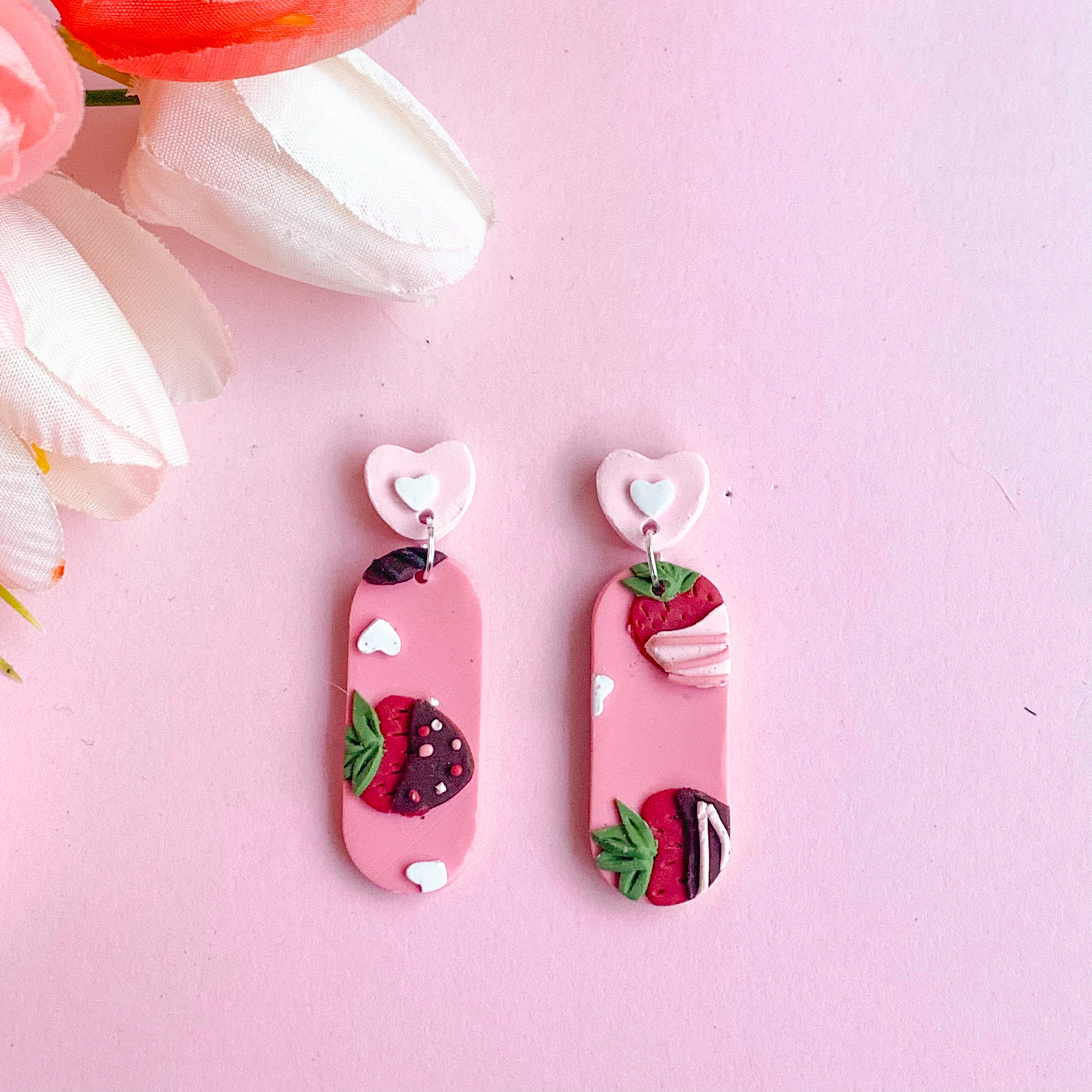 Chocolate Covered Strawberry Slab Earrings (Oval)