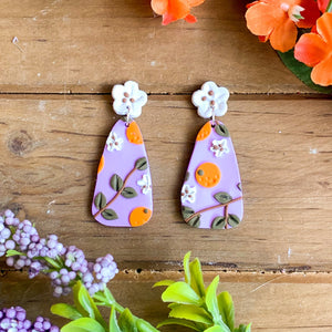 Orange Lavender Slab Earrings (Teardrop)